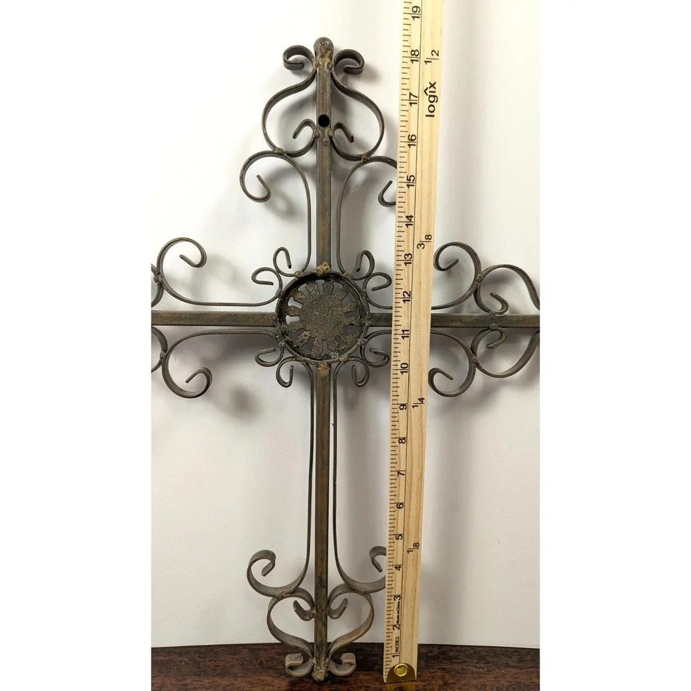 Decorative 18 inch Rustic Metal Ornate Cross Wall Hanging Religious Decor
